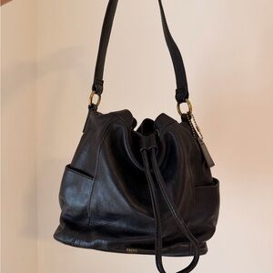 Fossil Black Leather Bucket Bag